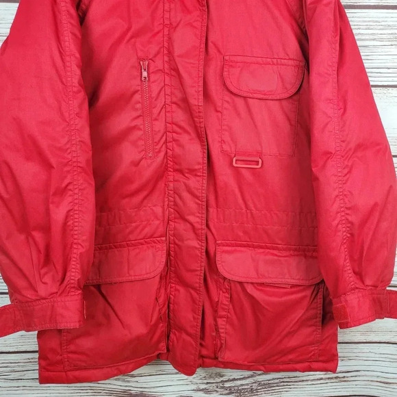 Eddie Bauer Womens Medium Vintage Snowline Red Goose Down Parka Puffer Coat - Picture 4 of 16